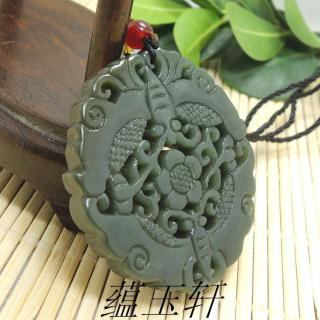 【蕴玉轩 新疆和田玉青玉双面工花开富贵吊坠批发 南阳玉石批发网】河