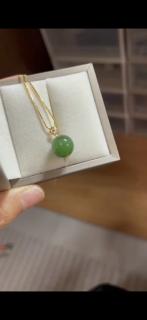 18k金镶嵌老坑猫眼碧玉吊坠,珠子12mm,完美品质,配银镀18k金链子 #和